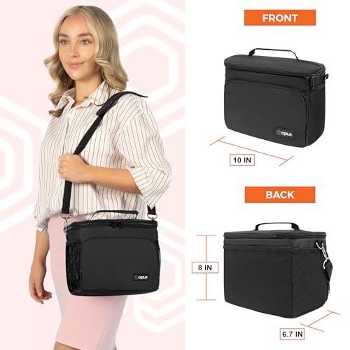 opux Insulated Lunch Bag for Men Women, Soft Lunch Box for Office Work School Picnic, Leakproof Lunch Cooler Bag with Shoulder Strap for Kid Adult Boy Girl, Medium Lunchbox Lunch Tote (Black) - color: Black, size: Medium