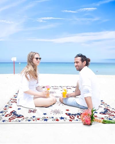 Beach Blanket Sandproof Oversized 118" x 108" 4th of July Butterfly Waterproof Quick Drying Sand Free Mat Independence Day Picnic Blankets for Outdoor Travel Camping Hiking Park - color: Blue Red, size: 118''x108''