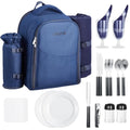 VEVOR Picnic Backpack, Beach Picnic Backpack Bag for 2 Person with Insulated Cooler Compartment, Detachable Bottle/Wine Holder, Lightweight Blanket, Plates & Cutlery Set for Hiking, Camping, Navy Blue - size: single layer for 2 & blue