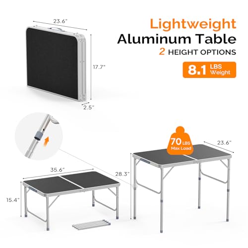 VINGLI 3FT Small Camping Table Adjustable Height Aluminum Folding Table for Picnic Party BBQ, Plastic RV Suitcase Table Portable Lightweight Fold Up Utility Outdoor Tables with Carrying Handle … - color: Black, size: 3ft