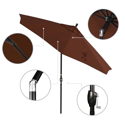 California Umbrella 9' Round Aluminum Market Umbrella, Crank Lift, Push Button Tilt, Black Pole, Terracotta Olefin - color: Terracotta