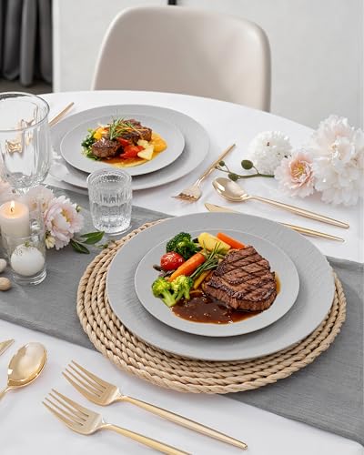 WONDERFUL 32pcs Light Grey Plastic Plates Reusable Unbreakable & Dishwasher safe Dishes Set Outdoor Plates Includes:16 Dinner 10" and 16 Dessert Plate 7.3" Ideal for BBQ Camping Outdoor Party - color: Light Drey