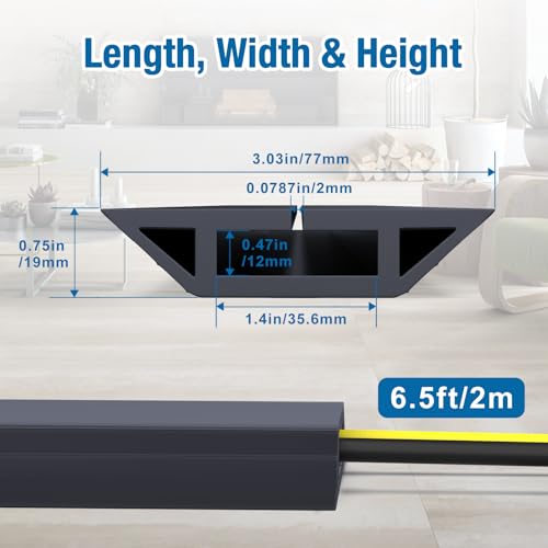 Eapele Floor Cord Cover 6.5ft Cord Covers for Wires on Floor, Heavy Duty Extension Cord Cover, Rubber Floor Cable Cover, Prevent Trip Hazard for Sidewalk Home Office Outdoor or Indoor Settings - color: Dark Grey, size: 6.5 feet-1pc