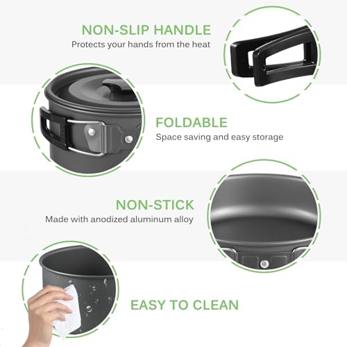 Lixada 22PCS Camping Cookware Kit Camping Utensils Cooking Set Camping Pot Pan Cooking Set Camp Cookware Set with Mesh Bag for Outdoor Camping Hiking Backpacking 1-3 Person