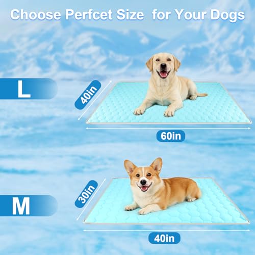 Vivifying Cooling Blanket for Dogs, Q-MAX>0.5 Reversible Ice Silk Dog Cooling Mat with Soft Plush Backing, Summer Pet Blanket Throw for Couch Bed Crate Floor Travel, 40 x 60 Inch (Blue&Grey) - size: L(40"x60")