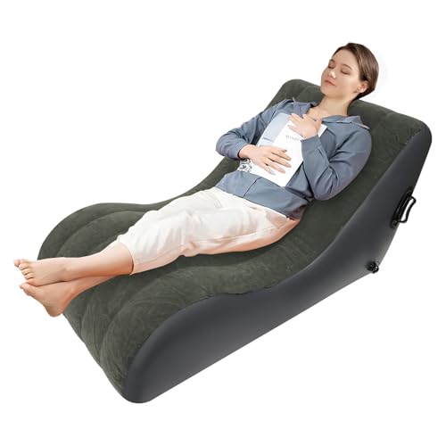 Chaise Lounger Inflatable Sofa Air Chair with Automatic Air Pump Portable Leisure S-Shaped Lounger for Indoor Living Room Bedroom, Outdoor Folding Blow Up Bed Backyard Garden Beach