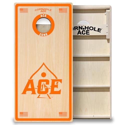 CornholeAce ACE PRO Professional Cornhole Boards - No Bounce! Triple Wide Legs, 3/4" Baltic Birch Plywood, Handles, Regulation Size (4x2ft), Tournament Style, Made in USA - color: Orange