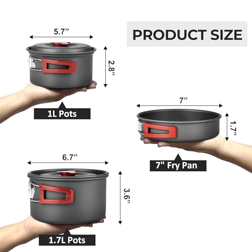 Alocs Camping Cookware Set - Lightweight Camping Pots and Pans - Portable Outdoor Cookware with Kettle - Camping Cookware Mess Kit for 2 - style: Value Kit (13-piece)