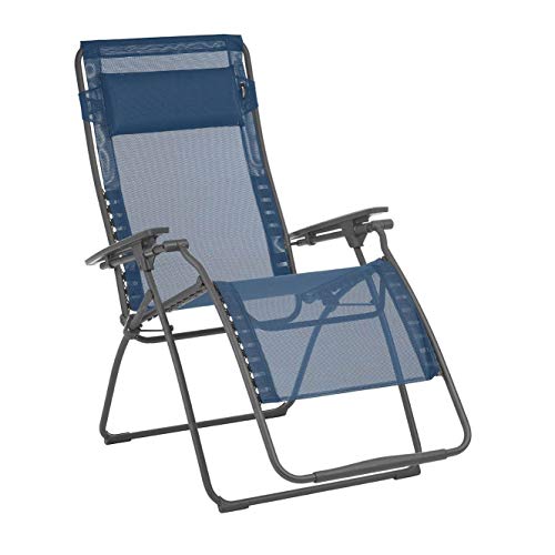 Lafuma Futura XL Zero Gravity Portable Ergonomic Outdoor Steel Framed Lawn Patio Recliner Folding Lounge Chair with Headrest Cushion, Ocean Blue - color: Blue (Ocean), style: XL Futura Zero Gravity