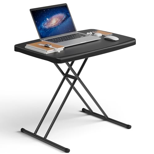 Folding Table 30 Inch - Small Desk Adjustable Height TV Tray for Laptop, Couch, Camping - Heavy Duty Utility Foldable Table for Small Spaces, No Assembly Required, Snowy Granite (Black) - color: Black, size: 30in