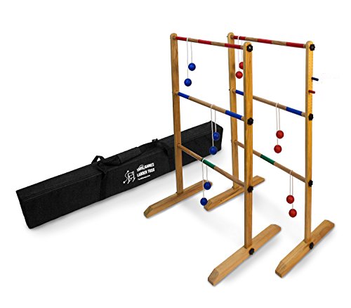 Ladder Toss Double Wooden Ladder Ball Game with Finished Wood Frame and Real Golf Ball Bolas and Durable Nylon Carrying Case