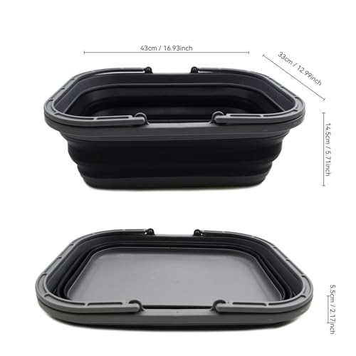 SAMMART 12L (3.17 Gallon) Collapsible Tub with Handle - Portable Outdoor Picnic Basket/Crate - Foldable Shopping Bag - Space Saving Storage Container (1, Grey/Black) - color: Grey/Black
