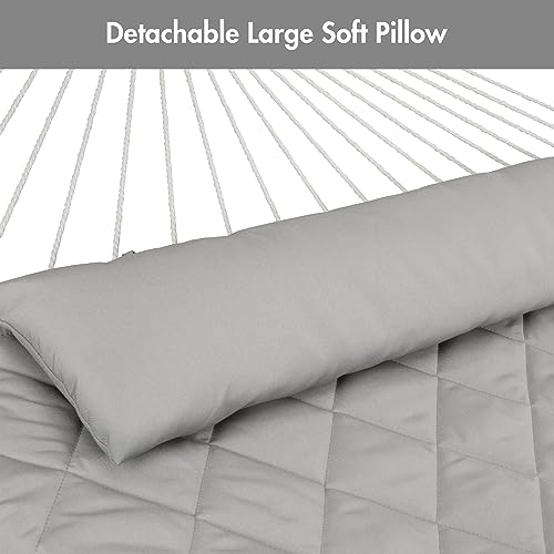 ANOW Double Rope Hammock with Stand 12FT, Heavy Duty Hammock with Polyester Pillow and Pad, 450 LBS Weight Capacity, Light Grey - color: Light Grey, size: With Stand