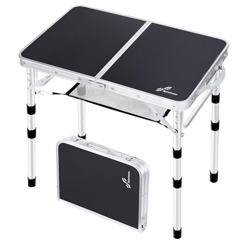 Sportneer Camping Table: Adjustable Height Small Folding Table 23.6" L x 15.7" W 4 Height with Mesh Layer - Compact & Portable Camping Essentials for Outdoor Camp Garden Picnic BBQ Dining Cooking - color: Black, size: 23.6"L x 15.7"W (4 Height)