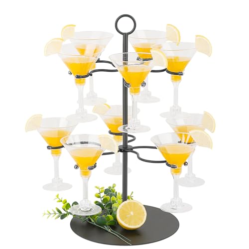 Cocktail Tree Stand for Parties Brunch,2 Tiers 10 Holders Drink tower Wine Glass Holder Stand,Champagne Tower Martinis Tree,Wine Glasses Display Margarita tower Drink stand for Mimosa Bar Party Bridal - color: Black, size: 17"x 13"-10 Holders