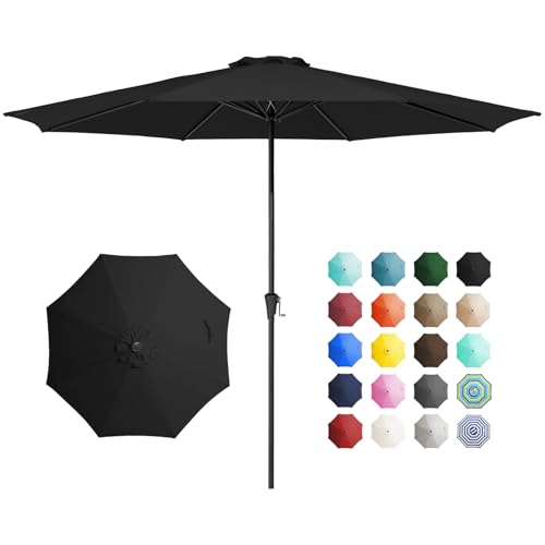 JEAREY 11' Patio Umbrellas Outdoor Table Market Umbrella w/Crank, 8 Sturdy Ribs, UV Protection Windproof for Garden, Deck, Backyard, Pool(Black) - color: Black, size: 11ft