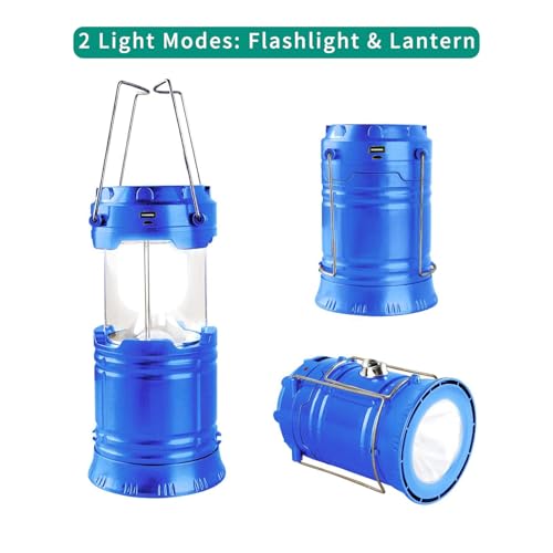 Censinda LED Camping Lantern, Solar and Rechargeable Lantern Flashlight Collapsible and Portable Light for Daily/Camp/Hiking/Night Fishing/Emergency/Hurricanes/Storm(Blue, 1 Pack) - style: Blue
