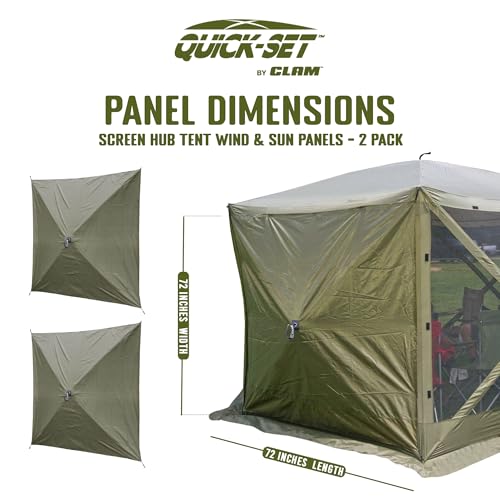 Clam Quick-Set Wind & Sun Panels 2-Pack – Green Screen Tent Sidewalls – Fits Traveler, Venture & Escape – Shade & Privacy – Easy Setup – Carry Bag – Tent Not Included - color: Green, size: 2 Panel