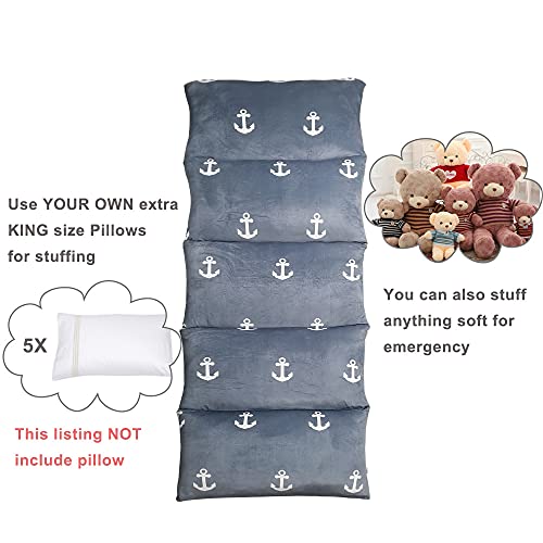 ICOPUCA Floor Lounger Pillow Casing for Boy Girl, Soft Minky Plush, Anchor Print, Cover/Sleeve/Casing Only! Perfect for Reading and Watching TV Cushion - Excellent for Sleepovers, King Size - color: Grey Anchor, size: King (Pack of 1)