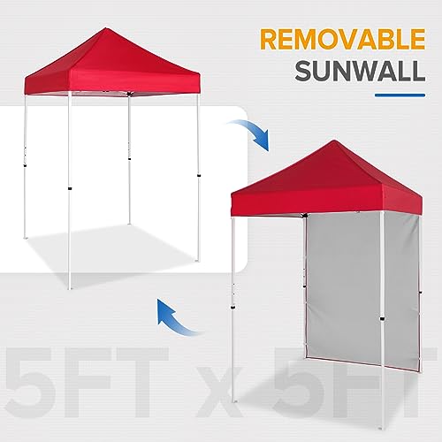 EAGLE PEAK Pop up Canopy 5x5, Outdoor Portable Canopy Tent with One Removable Sunwall, Carry Bag Included, Red - color: Red