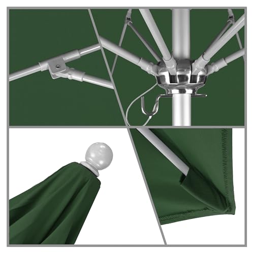 California Umbrella 9' Round Aluminum/Fiberglass Umbrella, Push Open, Silver Pole, Olefin Hunter Green - color: Hunter Green