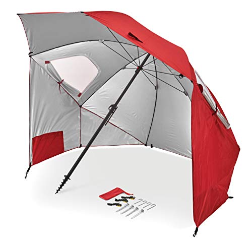 Sport-Brella Premiere UPF 50+ Umbrella Shelter with Patented Side Panels and Tilt Mechanism, Heavy-Duty 1.25 Inch Center Pole, Auger Anchor for Sand and Grass - color: Red, style: XL