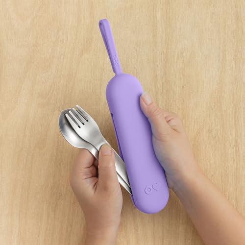 Omie OmieBox Travel Utensil Set | Fork and Spoon with Case for Easy Travel | Stainless Steel Fork and Spoon (Purple) - color: Purple, size: Age: 9+ Years