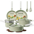 CAROTE Pots and Pans Set Non stick, 15pcs Ceramic Cookware Set Nonstick Non Toxic Cookware,Dishwasher,RV/Camping Cookware Set,Green - color: Green