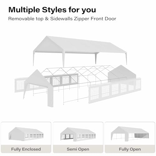 LAUSAINT HOME 20x40 Party Tent with 150ft Lights, Heavy Duty Waterproof Canopy with Removable Sidewalls & Roll-Up Door, Large White Event Shelter with Steel Frame for Wedding, Backyard, BBQ, Camping - size: 20x40 with 150ft Lights