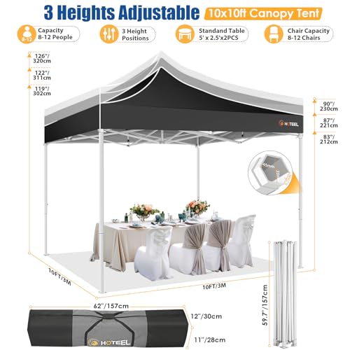 HOTEEL 10x10 Pop up Canopy Tent for Parties, Heavy Duty Easy Setup Tent with 4 Sidewalls, Outdoor Commercial Instant Gazebo for Wedding Event, with Portable Bag & Sand Bags, Black(Hexagonal Frame) - color: Black, size: 10x10FT (+4 Walls)