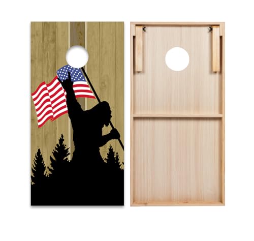 World Series of Cornhole Regulation Size Cornhole Boards – Lightweight & Durable All-Wood Construction | Backyard Bean Bag Toss Set | Rugged Outdoor Game for Tailgates, BBQs, & Backyard Battles - color: Silhouette Bigfoot Color US Flag