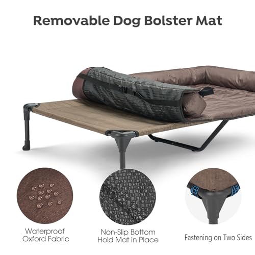 Veehoo Cooling Elevated Dog Bed Add Removable Waterproof Bolster Cushion Mat, Raised Pet Cot with Breathable Teslin Mesh, No-Slip Feet, Dog Sofa Bed for Indoor Outdoor, XLarge, Brown CWC2331B - color: Brown, size: 49.0"l X 33.0"w X 9.0"th
