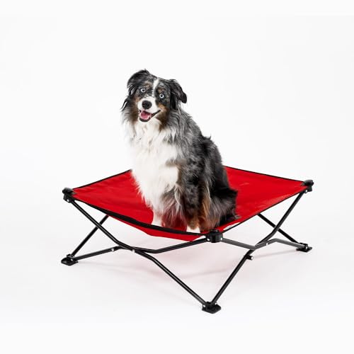 Coolaroo On-The-Go Elevated Dog Bed - Foldable Pop-Up Travel Dog Bed with Breathable, Moisture-Resistant Fabric, Carry Bag Included, Lightweight & Portable, Red, Medium - color: Red, style: Medium
