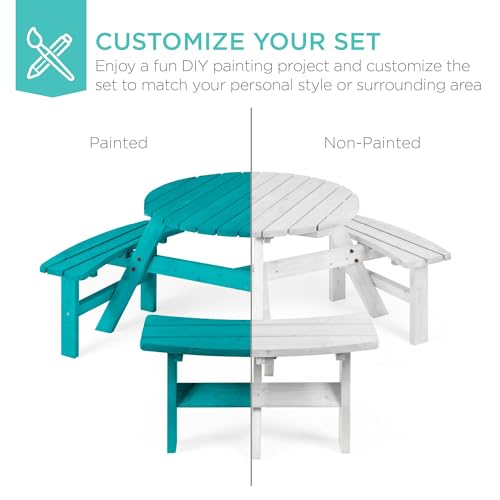 Best Choice Products 6-Person Circular Outdoor Wooden Picnic Table for Patio, Backyard, Garden, DIY w/ 3 Built-in Benches, 500lb Capacity - White - color: White