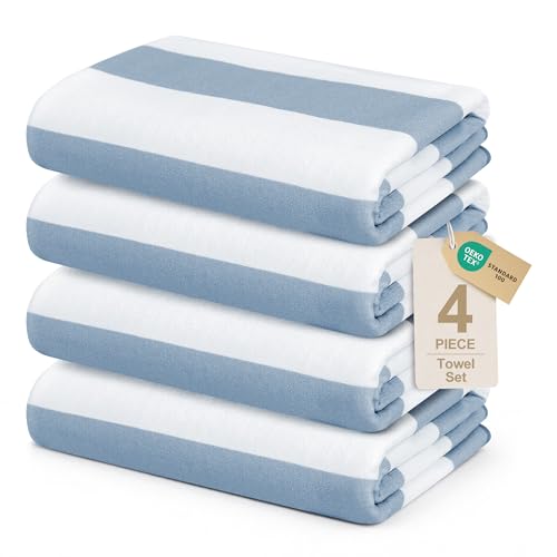 Touchat 4 Pack Beach Towels Oversized 30'' x 60'' Microfiber Pool Swim Bath Camping Travel Cabana Stripe Quick-Dry Super Absorbent Lightweight Sand Free Towel for Adults, Multi-Functional, Blue - color: Blue3