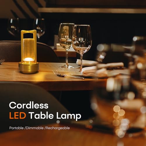 Portable Metal Table Lamp for Indoor/Outdoor ,Rechargeable Cordless LED Lamp, 3-Colour Infinitely Dimming Battery Powered Small Desk Lamp, Restaurant/Bedroom/Bar/Coffee/Camping Light (Gold Set of 2) - color: Gold Set of 2