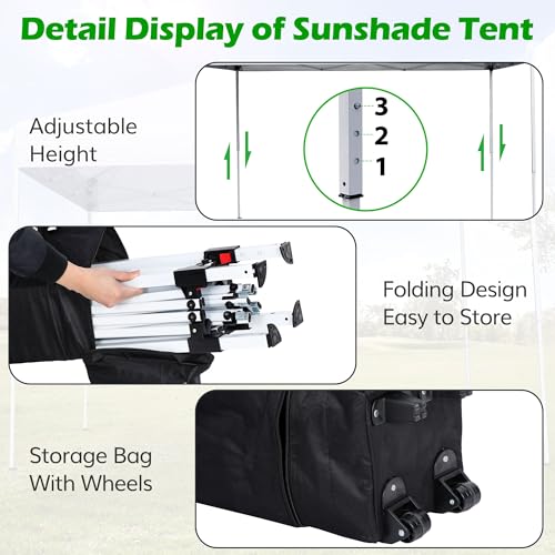LEMY 10x10 Pop Up Canopy Tent,Instant Outdoor Patio Canopy with Wheeled Carry Bag and Ropes,White Portable Height Adjustable Outdoor Tent for Beach,Events,Camping - color: White