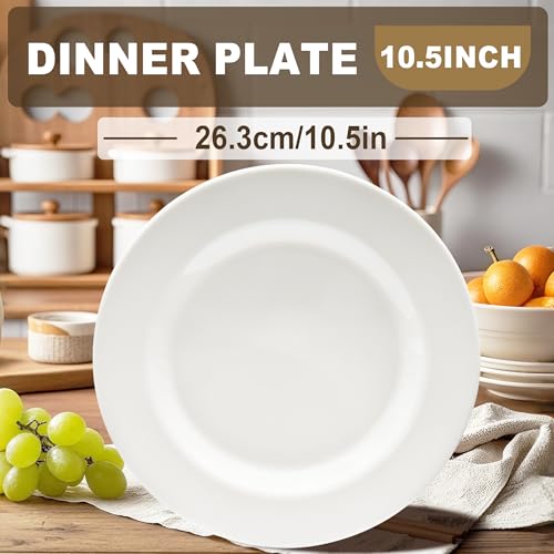 6 Sets 10.5 Inch Plate Set Unbreakable Lightweight Dessert Plates - White Dinner Plates Dishwasher Safe Outdoor Kitchen Kids Snack Plate Scratch Resistant Reusable Gift For Wedding Home Everyday Use - color: 10.5 in Plate White