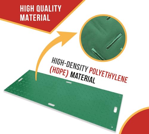 Mytee Products 3' x 8' Green Ground Protection Mats with Double Sided Diamond Plated Tread Design - High Density Polyethylene Mat, Easily Supports 90 Ton Loads on Lawns, Dirt, and Any Other Areas - color: Green, size: 1 - Pack