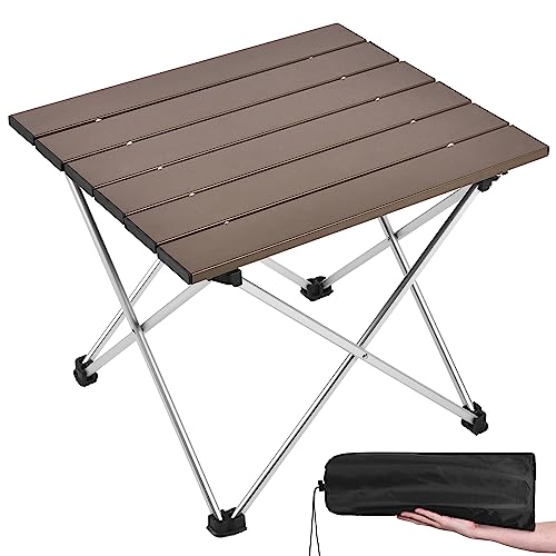 Grope Small Folding Camping Table with Aluminum Table Top, Beach Table for Sand with Carrying Bag,Prefect for Outdoor, Picnic, BBQ, Cooking, Festival (Coffee-L) - color: Coffee, size: Large