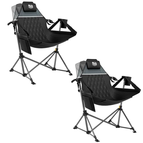 TIMBER RIDGE Oversized Hammock Camping Chair, Swinging Chair with Adjustable Back and Seat Height, Portable Folding Rocking Chair for Outdoor Lawn, Backyard and Patio, Supports 400lbs, Black, 2 Pack - color: Black-2 Pack