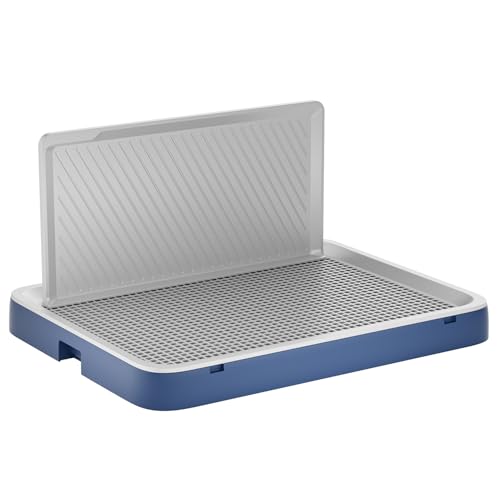 Indoor Dog Potty Tray with High Wall,25.59"X19.69" Pee Pad Holder,Dogs Litter Box,Mesh Training Toilet for Puppy and Small Size Dog,Housebreaking Supplies, Pet Products (Blue) - color: Blue