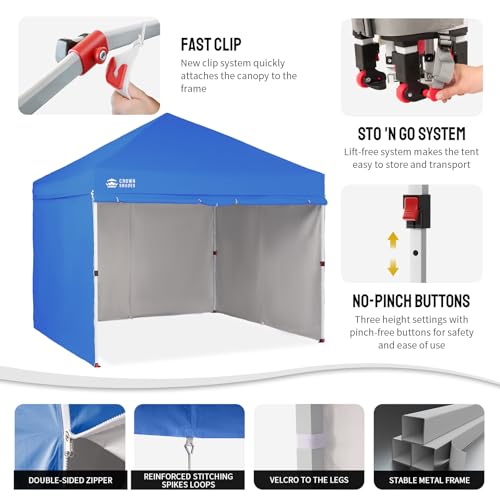 CROWN SHADES 10X10 Commercial Instant Canopy Pop Up Tent with Center Lock, 300D Fabric, 4 Sidewalls, Sto'N Go Bag, Blue - color: Blue, size: 10x10 Classic