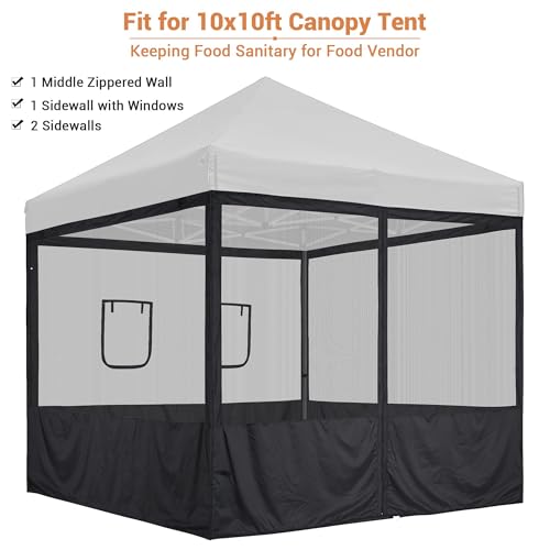 Yescom Pop Up Canopy Half Mesh Sidewall with Window 10x10Ft for Food Booth Commercial Vendor Shelter Mesh Enclosures, 4pcs Screened Wall Only - color: Black-1 set, size: 10x10 Ft