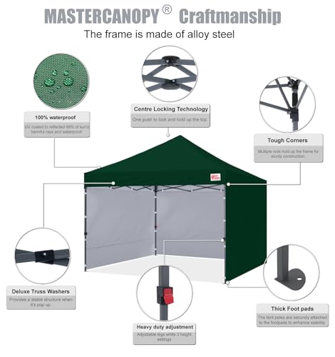 MASTERCANOPY Heavy Duty Pop up Canopy Tent with Sidewalls (10x10,Forest Green) - color: Forest Green, size: 10x10