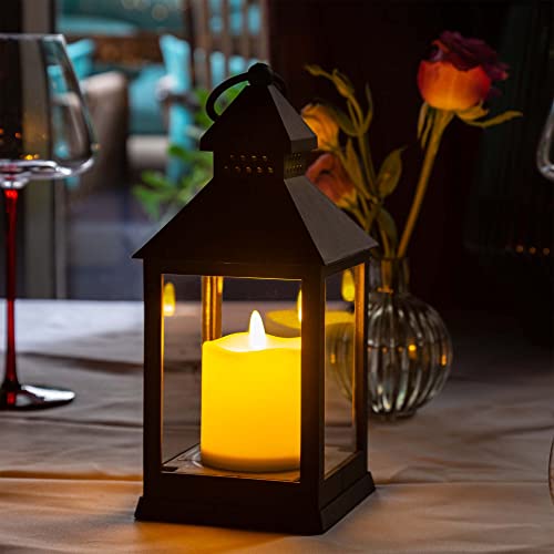 Vintage Lantern Decorative LED Flickering Flameless Candle with Timer, Battery Powered LED Decorative Hanging Lanterns for Indoor Outdoor Garden Yard Home Decor(2 Pack) - color: Black, size: 2Pack