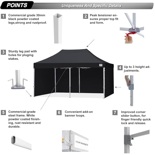 ABCCANOPY Easy Pop Up Canopy Tent with Sidewalls 8X16 Commercial -Series, Black - color: black, size: 8X16
