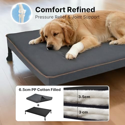 Veehoo Chew Proof Elevated Dog Bed, Indestructible Raised Dog Bed with Exclusive Cover, Washable Orthopedic Padded Pet Cot for Indoor & Outdoor, Extra Large Dog Bed 49" x 32", Dark Grey - size: X-large