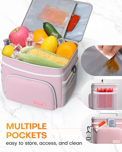 HOTOR Insulated Lunch Box for Men & Women - Leak-Proof Cooler Lunch Bag with 4 Pockets, Adjustable Strap, Ideal for Work, Picnic, Travel - Medium, Light Pink, 10.2"×6.9"×8.5" - color: Light Pink, size: 9l - 1 Tier