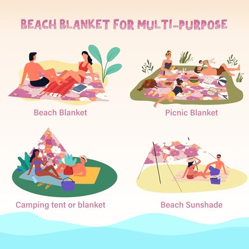 Beach Blanket Waterproof Sandproof 1-7 Adult Oversized 78 '' × 81 '' Lightweight Durable Compact Sand Free Extra Large Beach Mat for Travel Camping Hiking Picnic - color: Flower, size: 78“x81”
